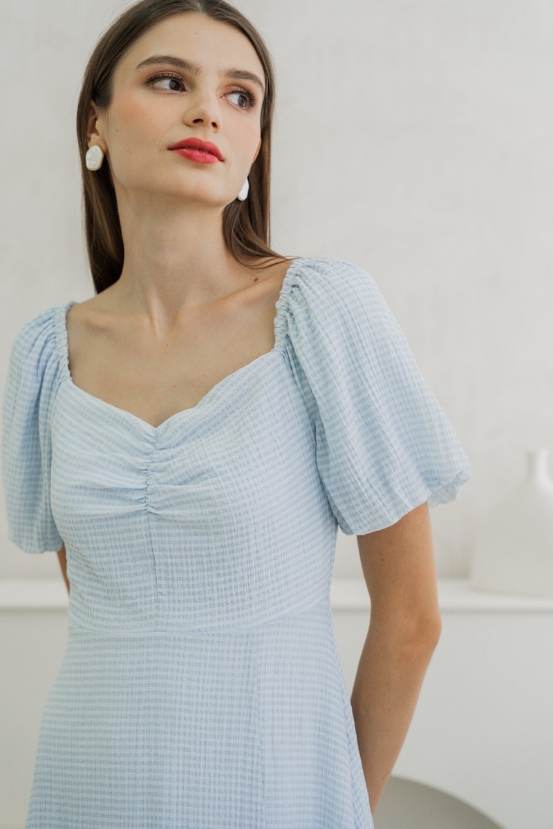 Zila Sweetheart Gingham Midi Dress In Blue (XS)