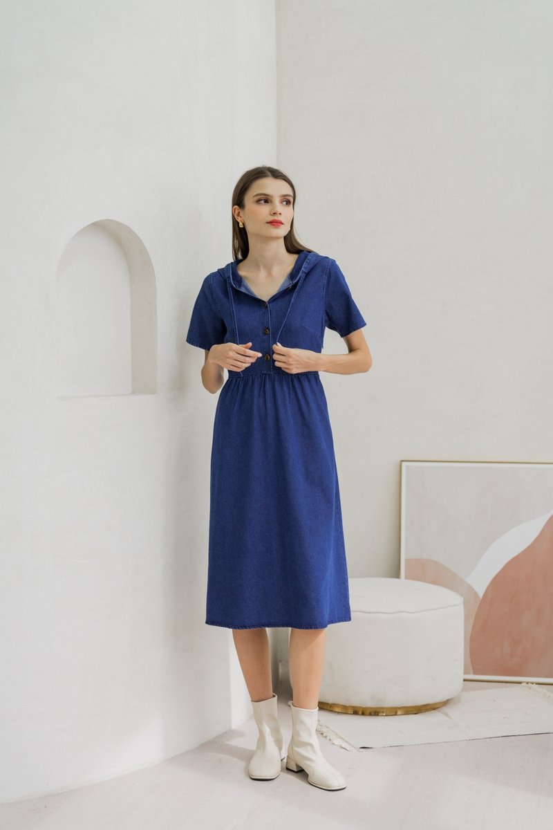 Celeste Hoodie Button Denim Midi Dress (XS)