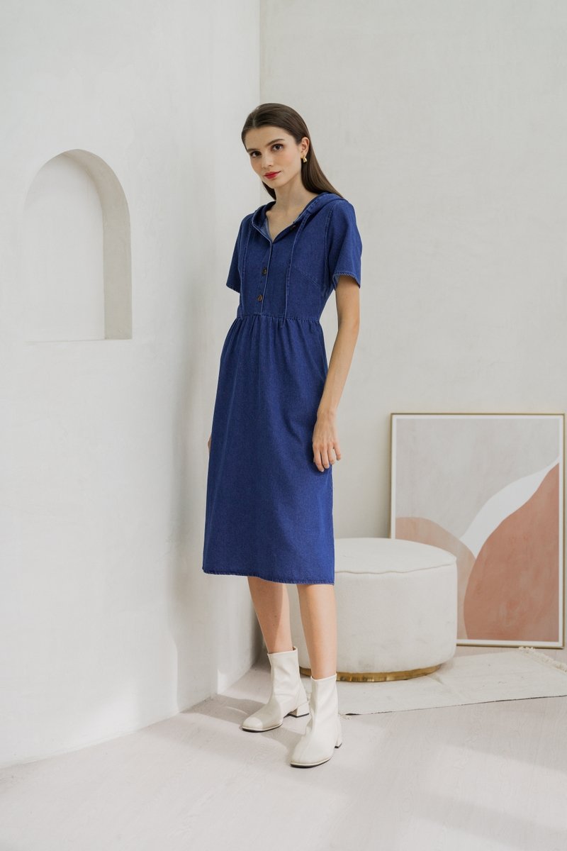 Celeste Hoodie Button Denim Midi Dress (XS)