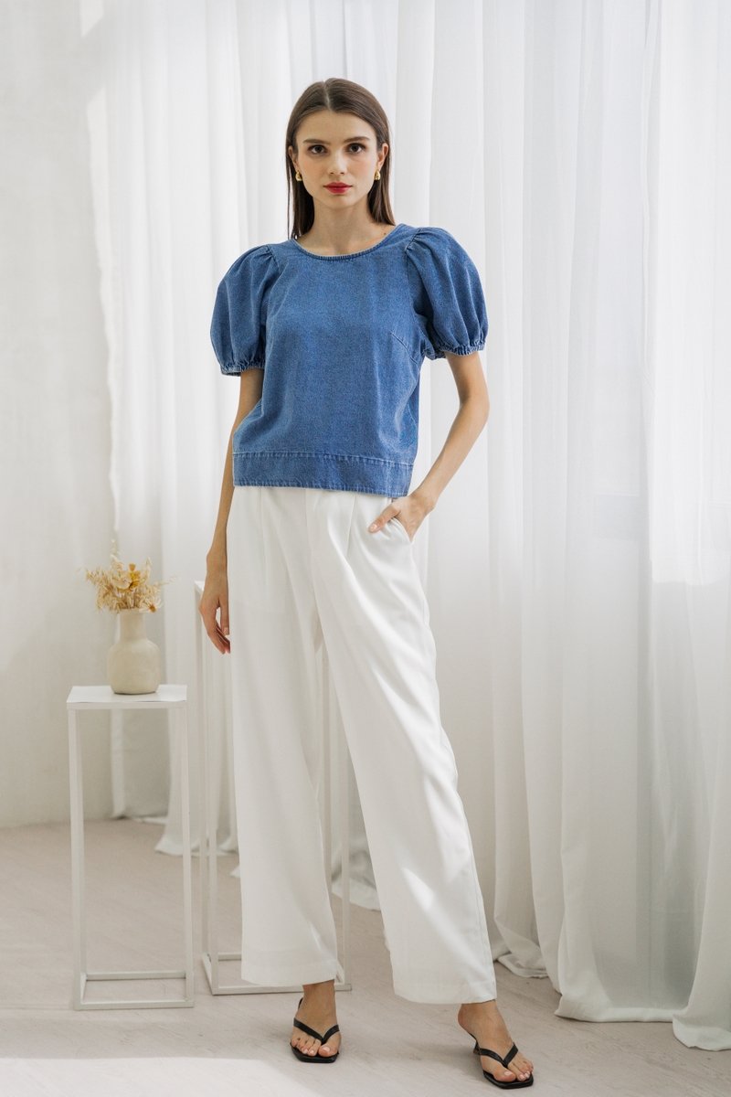 Trinity Puff Sleeves Denim Top (XS)
