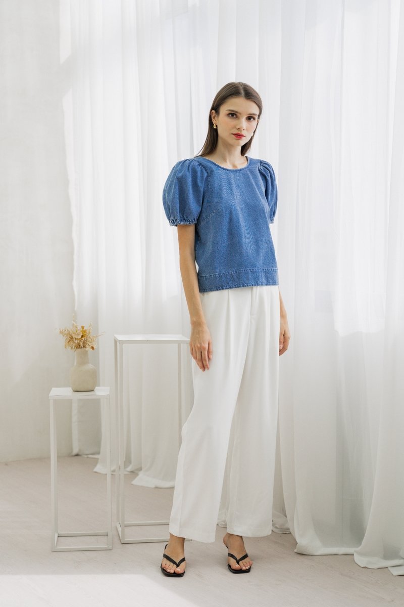 Trinity Puff Sleeves Denim Top (XS)