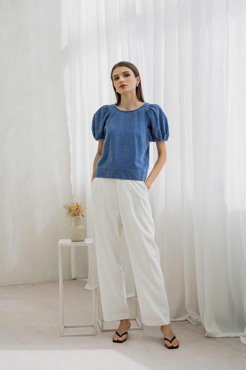 Trinity Puff Sleeves Denim Top (XS)