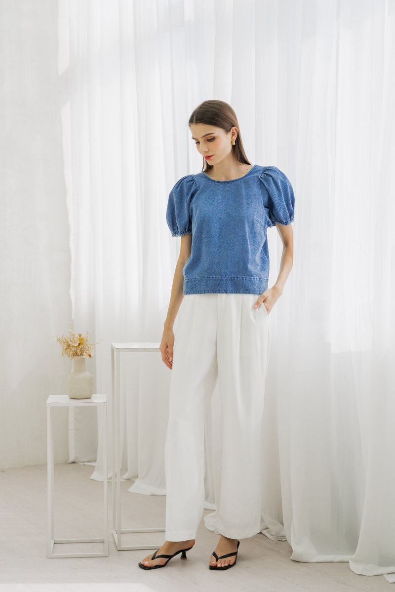 Trinity Puff Sleeves Denim Top (XS)
