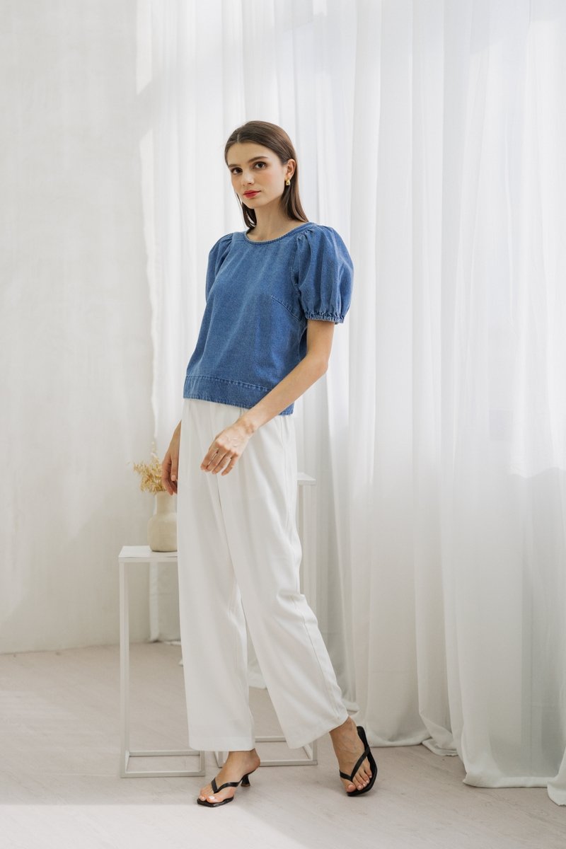 Trinity Puff Sleeves Denim Top (XS)