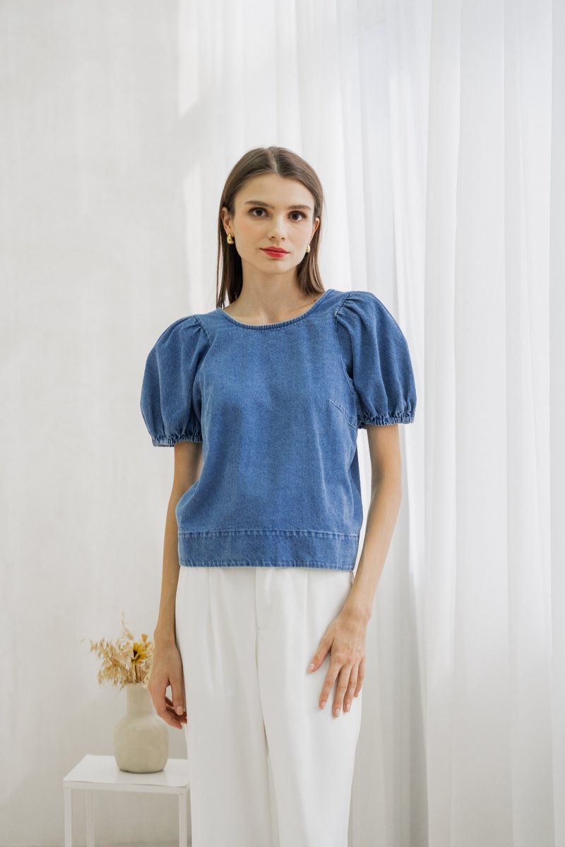 Trinity Puff Sleeves Denim Top (XS)
