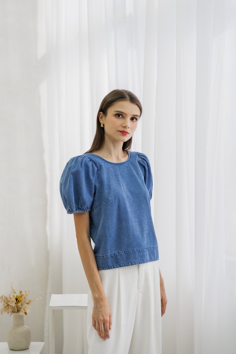 Trinity Puff Sleeves Denim Top (XS)