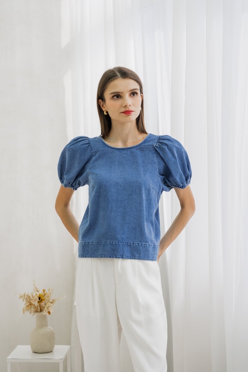 Trinity Puff Sleeves Denim Top (XS)
