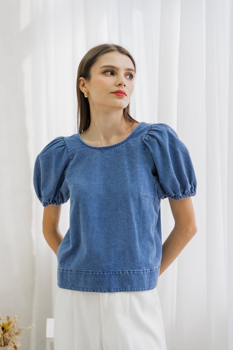 Trinity Puff Sleeves Denim Top (XS)