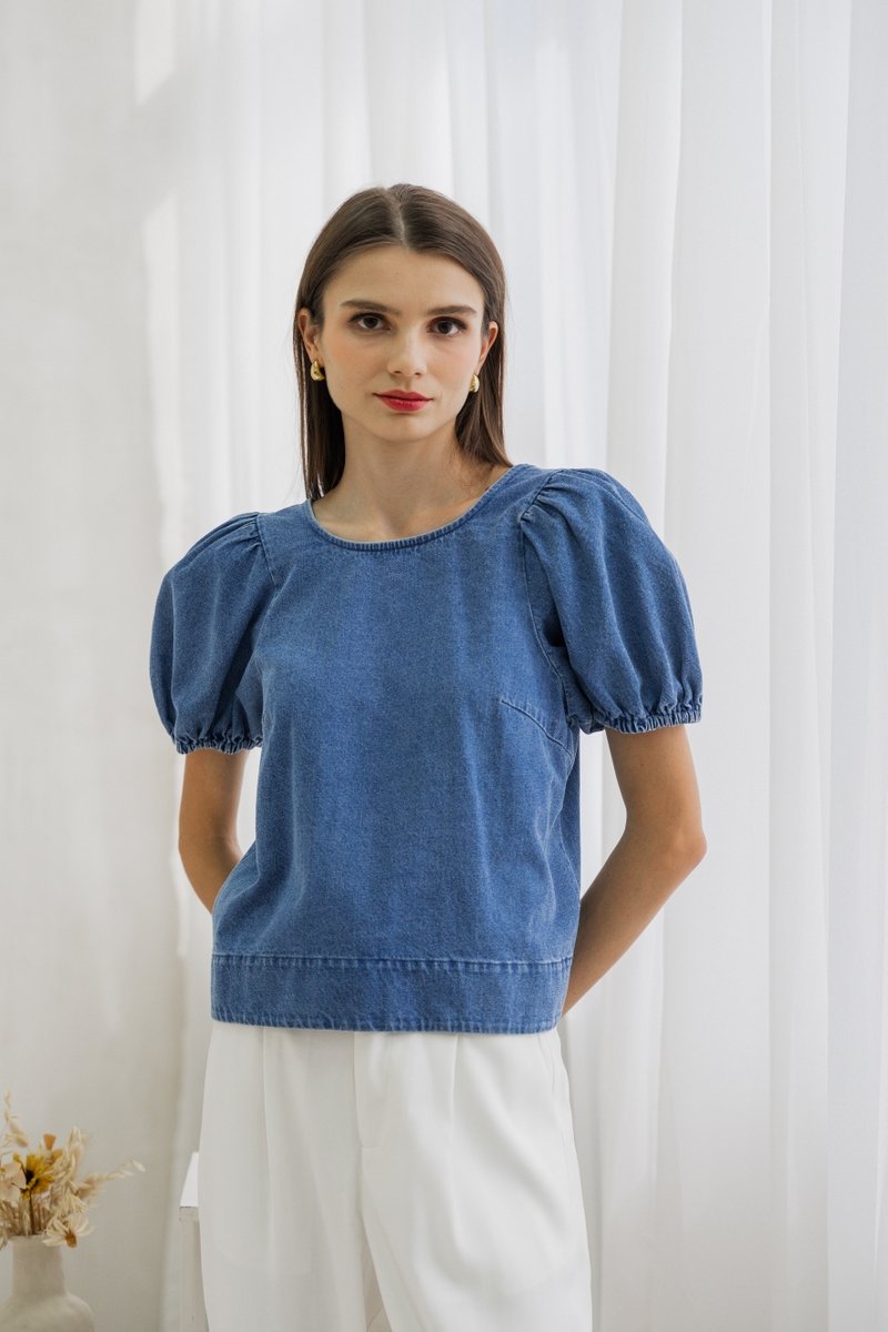 Trinity Puff Sleeves Denim Top (XS)