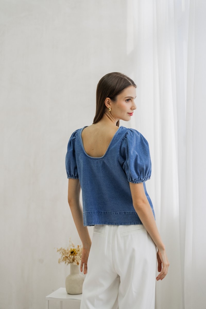 Trinity Puff Sleeves Denim Top (XS)