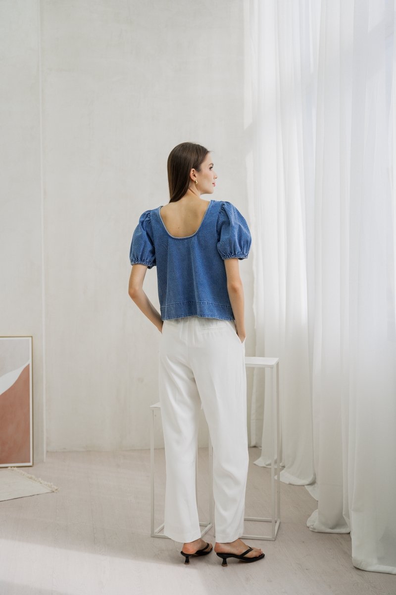 Trinity Puff Sleeves Denim Top (XS)
