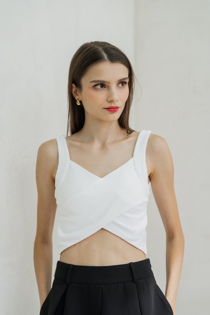 Giselle Padded Overlap Crop Top In White