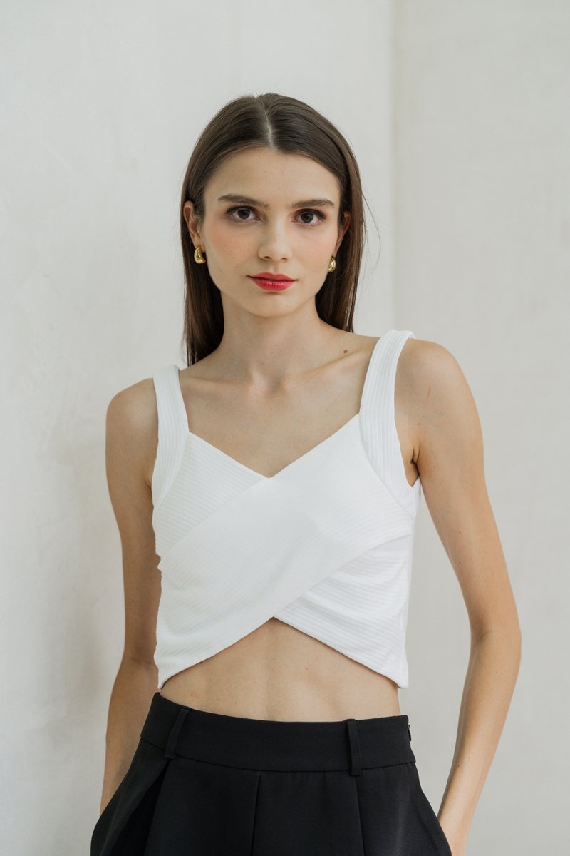 Giselle Padded Overlap Crop Top In White