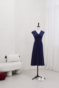 Davina Ruched Cotton Midi Dress In Navy (XS)