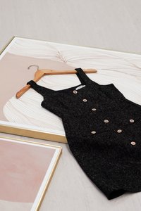 Haisley Tweed Gold Button Dress In Black (XS)