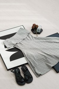 Violeta Off Shoulder Knitted Dress In Grey (XL)