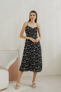 Sylvie Camisole Floral Midi Dress In Black (XS)