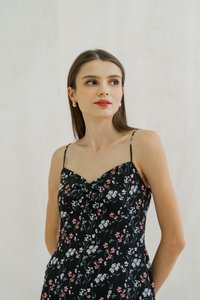 Sylvie Camisole Floral Midi Dress In Black (XS)
