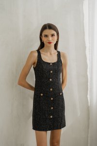 Haisley Tweed Gold Button Dress In Black (XS)