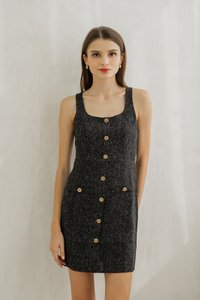 Haisley Tweed Gold Button Dress In Black (XS)