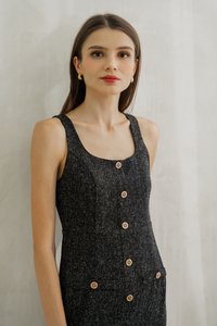 Haisley Tweed Gold Button Dress In Black (XS)