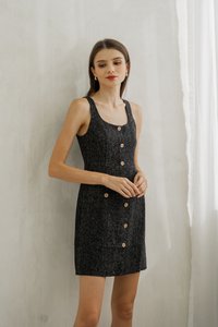 Haisley Tweed Gold Button Dress In Black (XS)