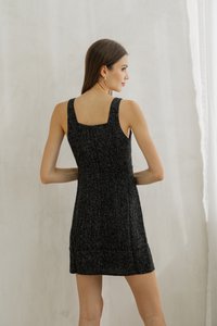 Haisley Tweed Gold Button Dress In Black (XS)