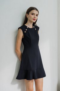 Jolene Gold Button Dropwaist Dress In Black (XS)
