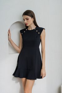 Jolene Gold Button Dropwaist Dress In Black (XS)