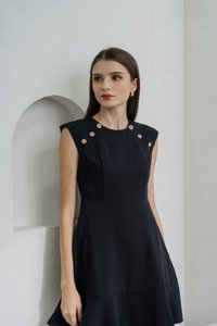 Jolene Gold Button Dropwaist Dress In Black (XS)