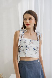 Aleena Self Tie Floral Crop Top In White