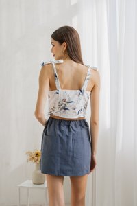 Aleena Self Tie Floral Crop Top In White