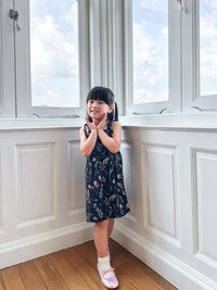 Lenora Self Tie Ribbon Kids Dress In Navy