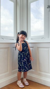 Lenora Self Tie Ribbon Kids Dress In Navy
