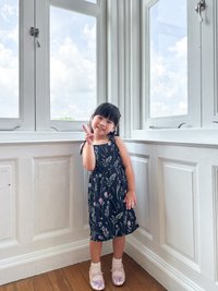 Lenora Self Tie Ribbon Kids Dress In Navy