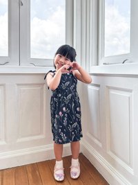 Lenora Self Tie Ribbon Kids Dress In Navy