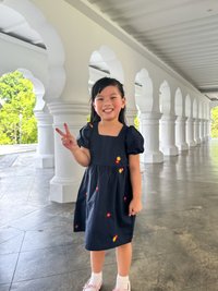 Dalia Embroidery Floral Kids Dress In Navy