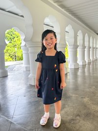 Dalia Embroidery Floral Kids Dress In Navy