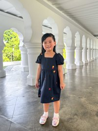 Dalia Embroidery Floral Kids Dress In Navy