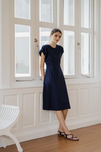 Libbie Cotton Midi Dress In Navy (XS)
