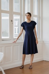 Libbie Cotton Midi Dress In Navy (XS)