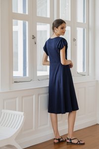 Libbie Cotton Midi Dress In Navy (XS)