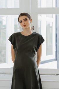 Libbie Cotton Midi Dress In Olive (XS)