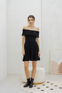 Violeta Off Shoulder Knitted Dress In Black (XS)