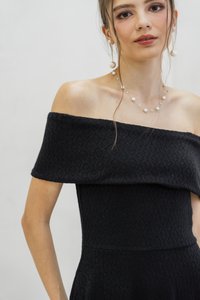 Violeta Off Shoulder Knitted Dress In Black (XS)