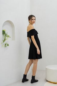 Violeta Off Shoulder Knitted Dress In Black (XS)