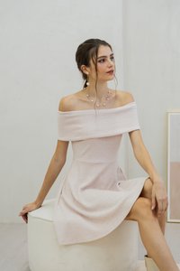 Violeta Off Shoulder Knitted Dress In Pink