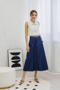 Julissa Panelled Denim Midi Skirt