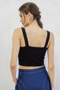 Angelica Padded Ribbed Crop Top In Black