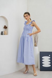 Kataleya Ruffle Smocked Maxi Dress In Blue
